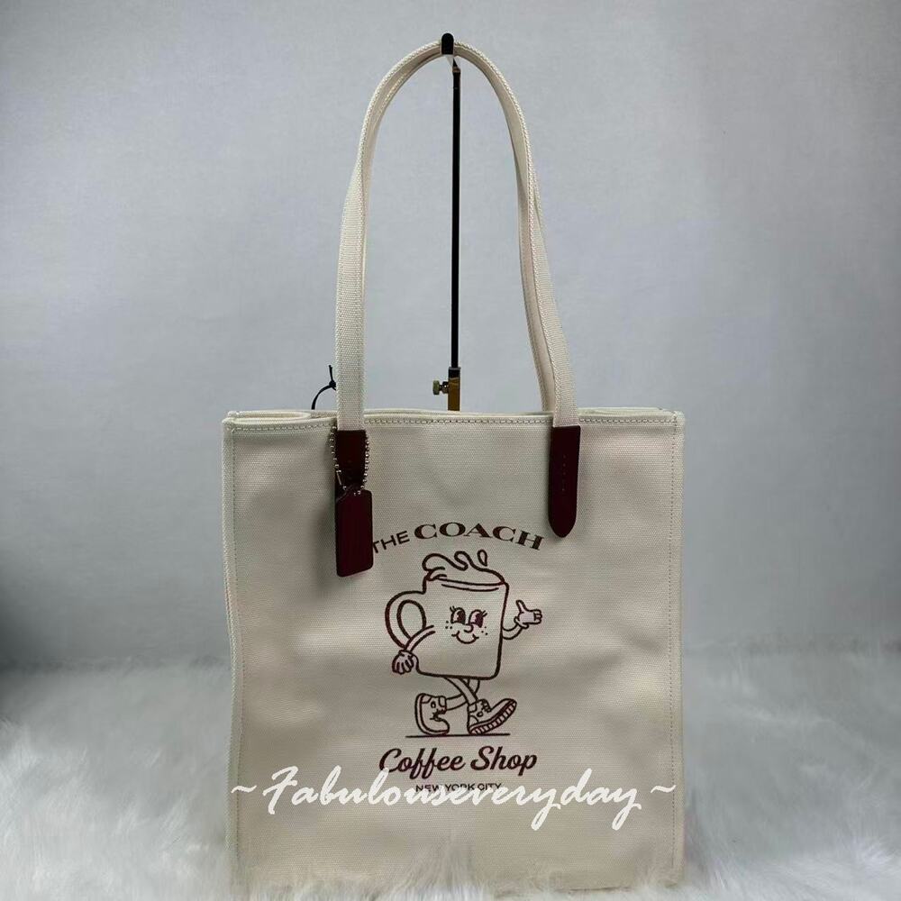 Coach Coffee Shop Tote Canvas Coffee Cup Cream CS484 Exclusive Limited